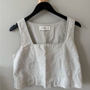 Abercrombie & Fitch Linen Square-Neck Crop Tank in Cream